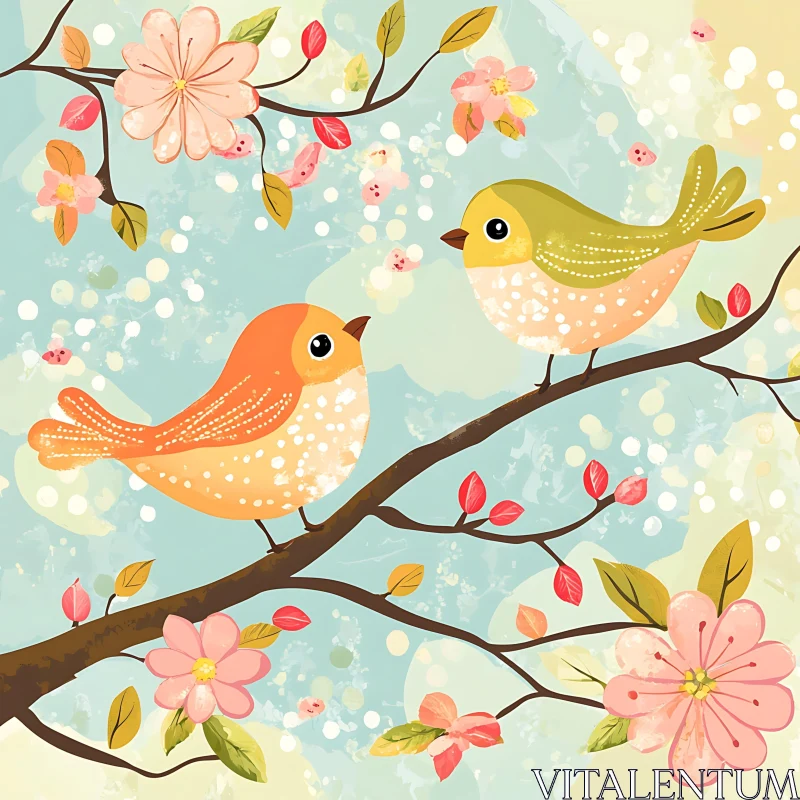 Floral Branch with Birds AI Image