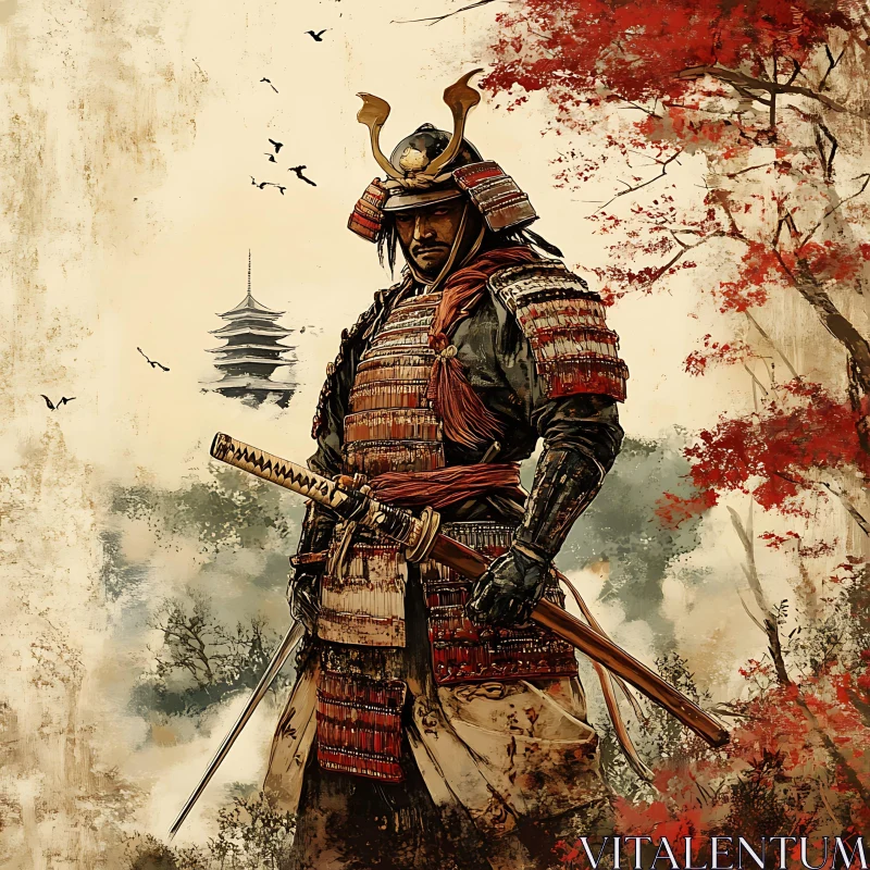 Japanese Warrior with Sword and Armor AI Image