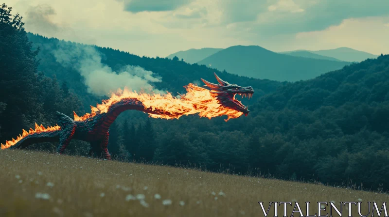 AI ART Dragon Ablaze in Mountainous Terrain