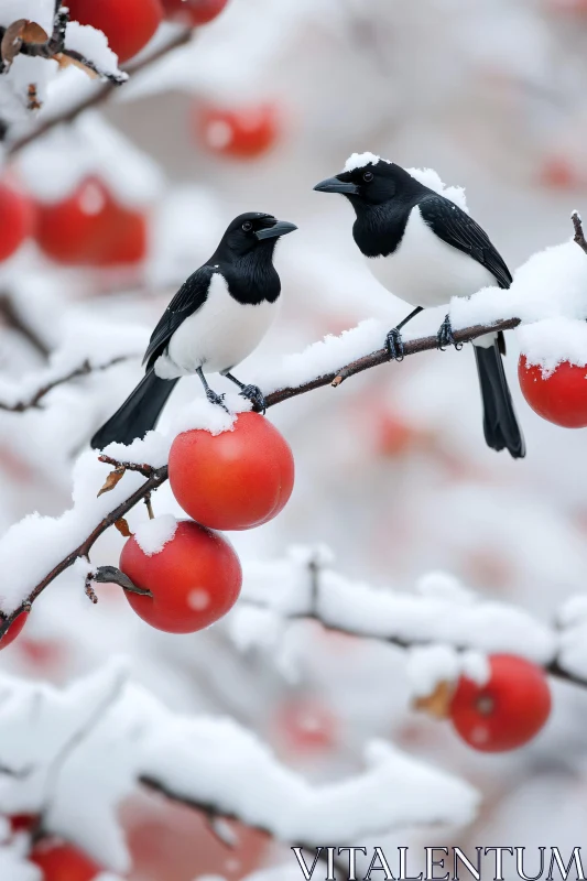 Winter Birds and Berries Scene AI Image