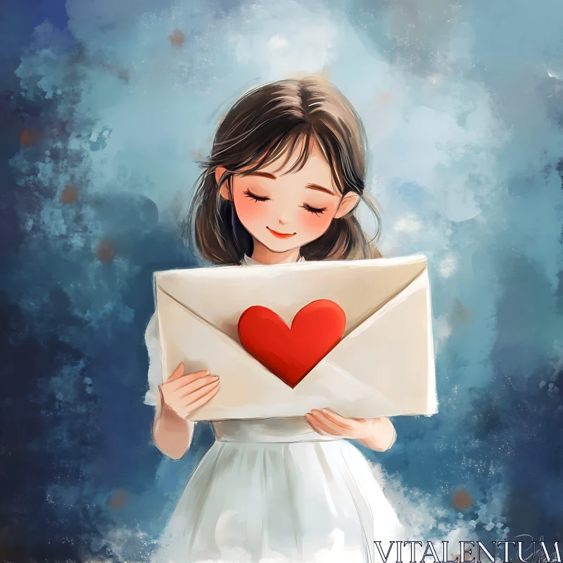 AI ART Cartoon Girl Holding Heartfelt Letter