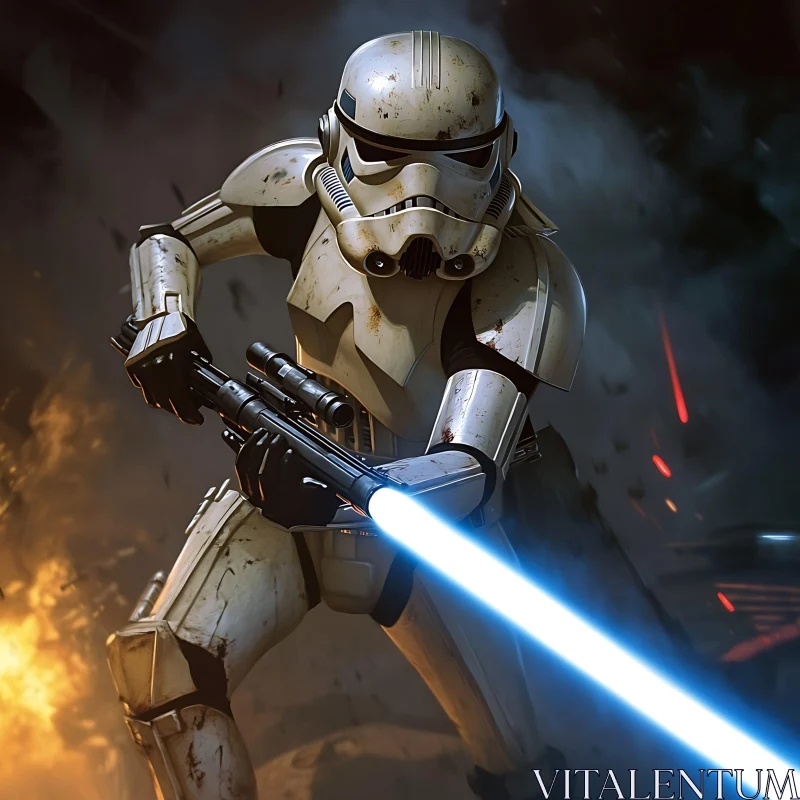 AI ART Battle-Hardened Stormtrooper with Weapon