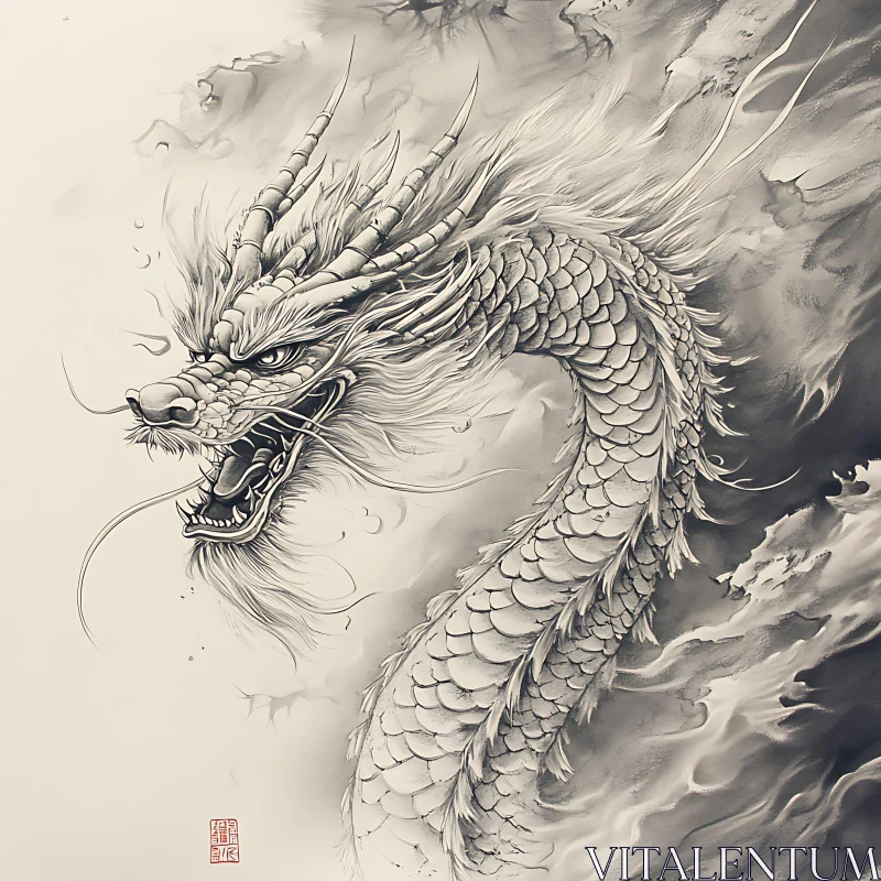 AI ART Detailed Dragon Sketch with Smoky Effects