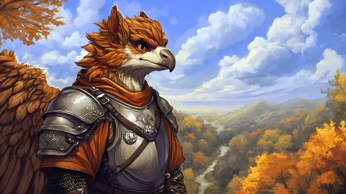 Armored Gryphon Overlooking the Valley