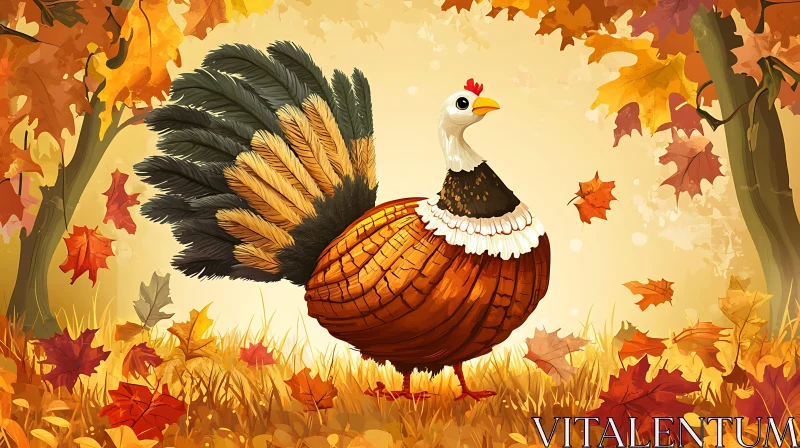 Festive Turkey in Autumn Landscape Artwork AI Image