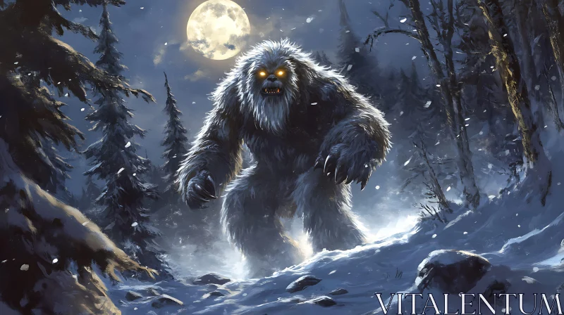 AI ART Abominable Snowman in Snowy Woods