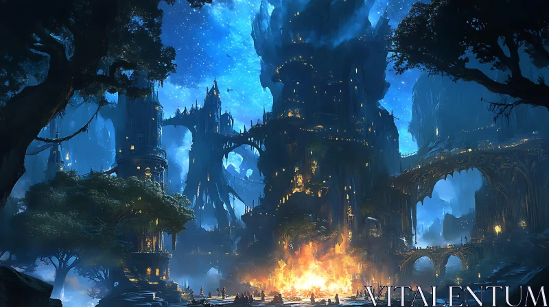 AI ART Fantasy City at Night