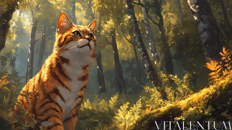 Forest Cat in Sunlight AI Image