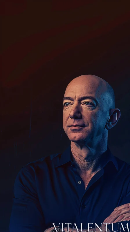 Portrait of Jeff Bezos in Dark Blue Shirt AI Image