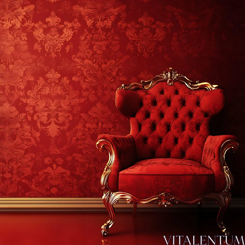 AI ART Opulent Red and Gold Classic Armchair