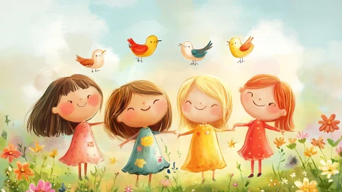 Children's Illustration of Friendship and Nature