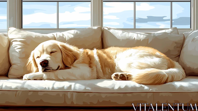 Serene Sleeping Dog on Sofa AI Image