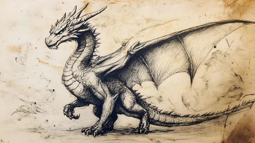 Detailed Dragon Illustration with Large Wings