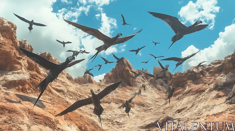 Flock of Birds in Flight Landscape AI Image