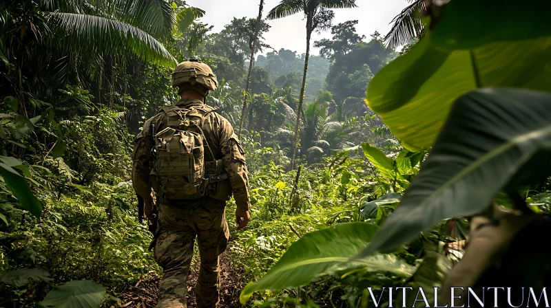 Military Personnel in Dense Forest AI Image