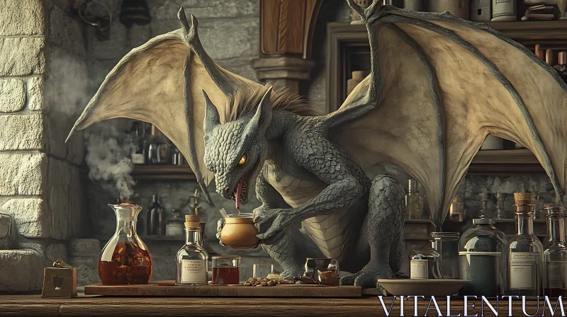 AI ART Dragon's Brew: A Fantasy Potion Scene