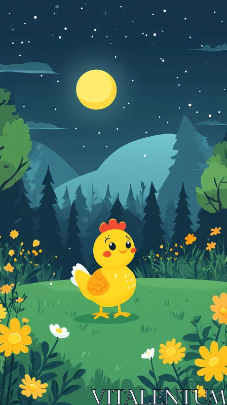 Cartoon Chicken at Night AI Image