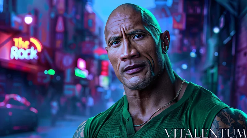 AI ART Dwayne Johnson Urban Night Portrait