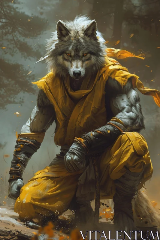 Mystical Wolf Warrior Portrait AI Image