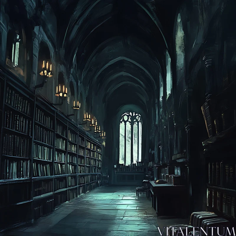 Ancient Library with Books AI Image