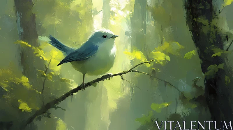 AI ART Tranquil Bird in Forest Scene