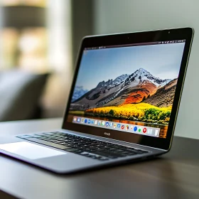 Modern Laptop Displaying Mountain Landscape