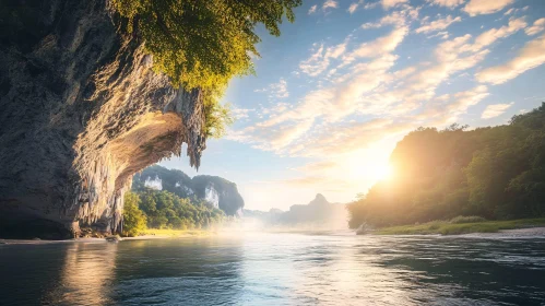 Golden Hour by the River and Cliffs