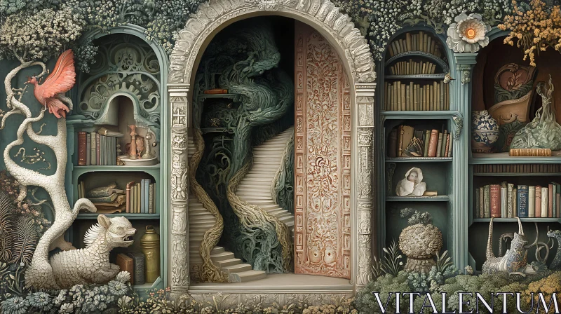 AI ART Whimsical Library Entrance with Open Door