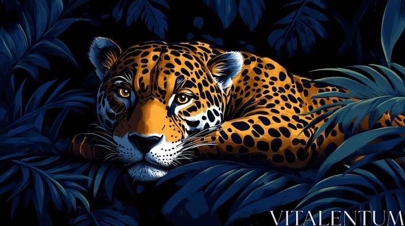 AI ART Majestic Leopard Amongst Leaves