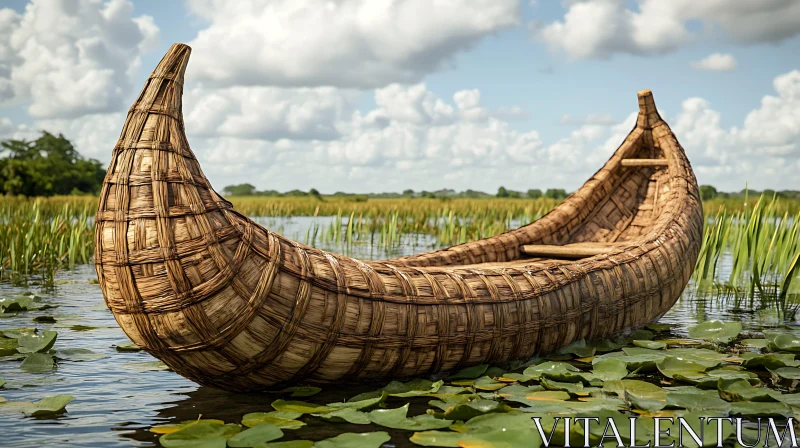 AI ART Handcrafted Boat Floating on Lake