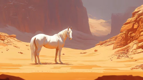 Solitary Stallion in Desert Panorama