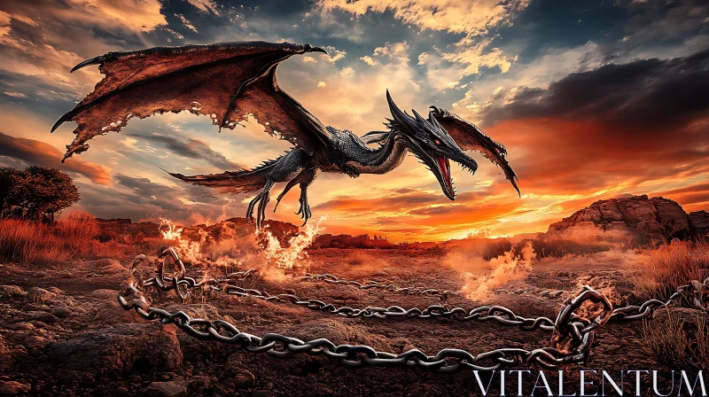 AI ART Dragon's Sunset Flight: A Fantasy Scene