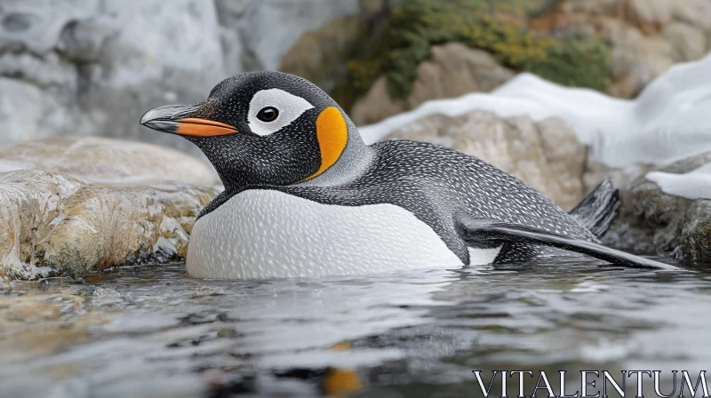 Penguin Gliding in Arctic Landscape AI Image