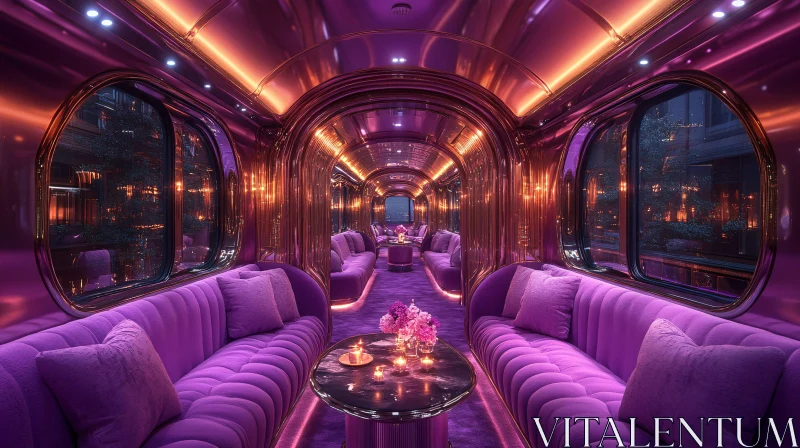 Opulent Train Lounge with Elegant Purple Decor AI Image