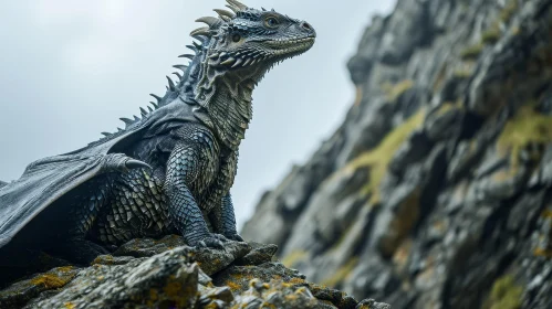 Dragon Digital Painting in Majestic Mountain Setting