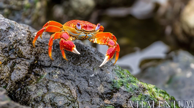 AI ART Colorful Crab on Coastal Rocks