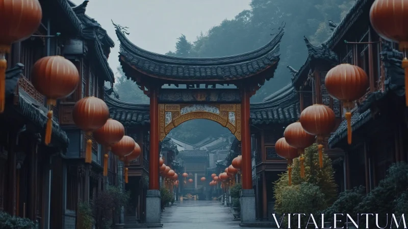 Traditional Chinese Architecture and Lanterns AI Image