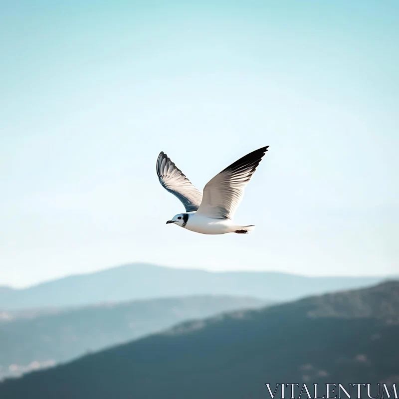 Bird Flying Above Mountain Range AI Image