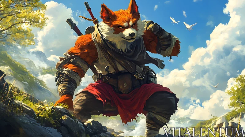 AI ART Fantasy Fox Warrior Scene