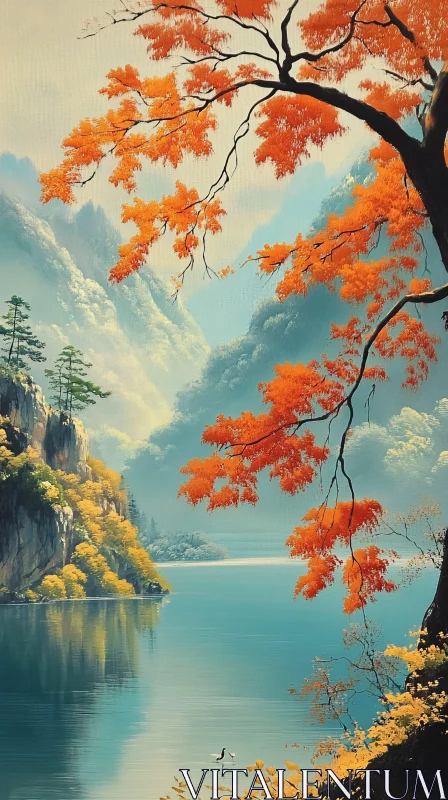 AI ART Tranquil Lake Scene with Autumn Colors