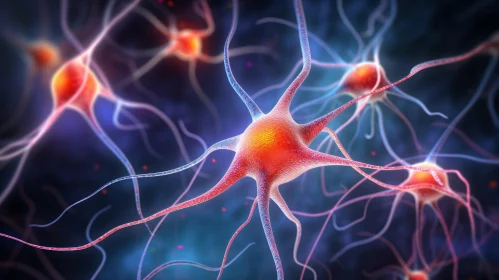 Intriguing 3D Rendering of Neurons on Vibrant Background