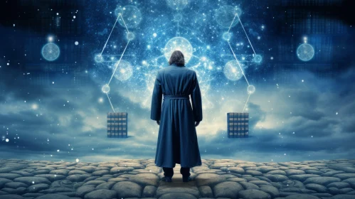 Man in Robes Looking at the Universe: A Surrealistic Masterpiece