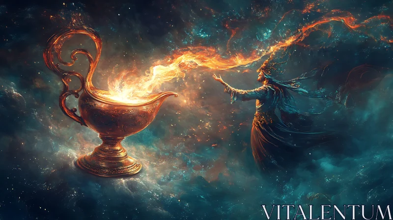 AI ART Enchanting Genie and Magic Lamp Scene