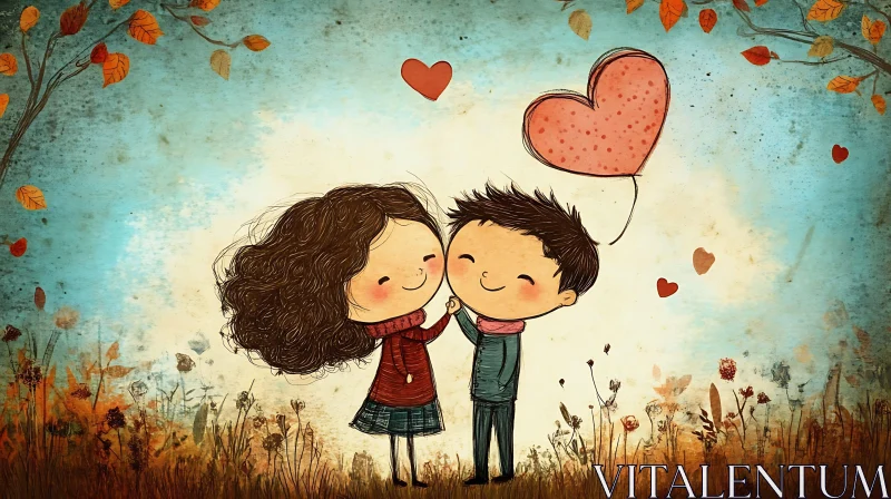 AI ART Autumn Romance: A Cartoon Illustration of Love