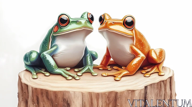 Frog Pair on Wooden Surface AI Image