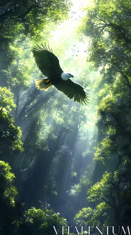 Eagle Flying Through a Forest Canopy AI Image