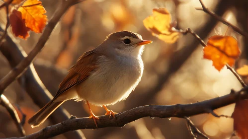 Autumn Bird Perched on Tree Branch