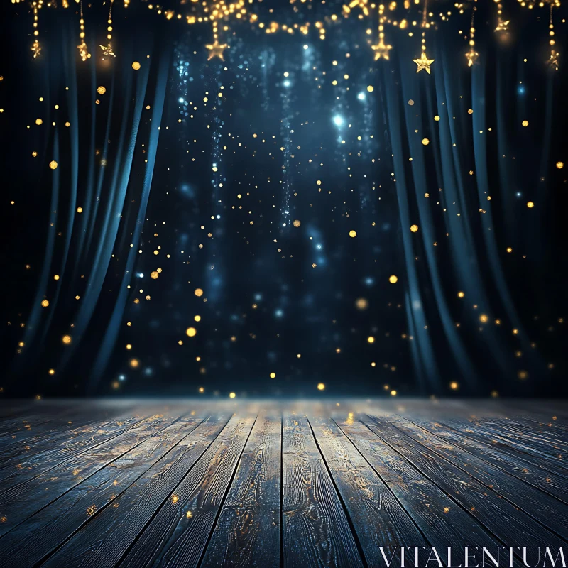 Enchanted Stage with Sparkling Golden Lights AI Image