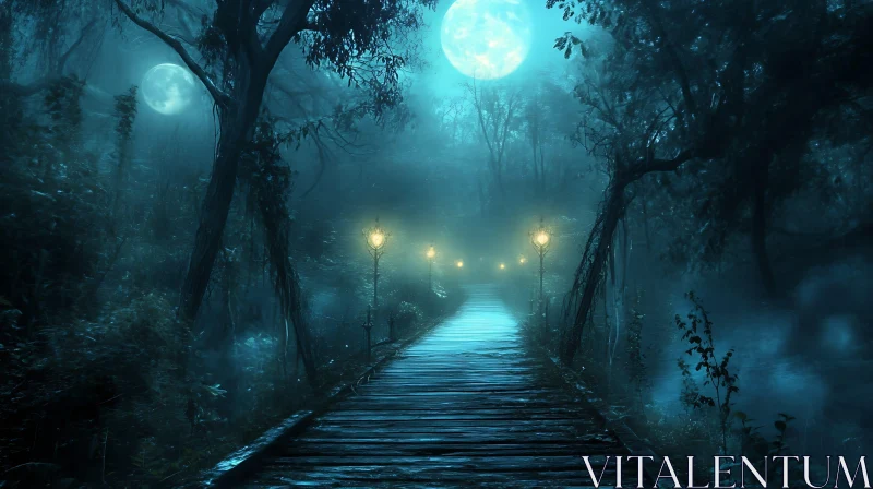 AI ART Ethereal Forest Path at Night