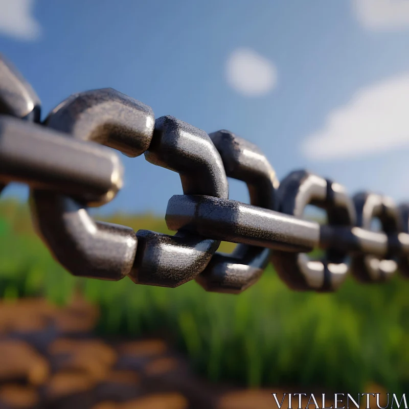 Close-Up of Metal Chain on Green Field AI Image